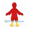 Bird Mascot Costume in Red with Yellow Beak and Feathered Crest