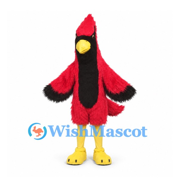 Cardinal Mascot Costume in Red with Long Black Throat Patch