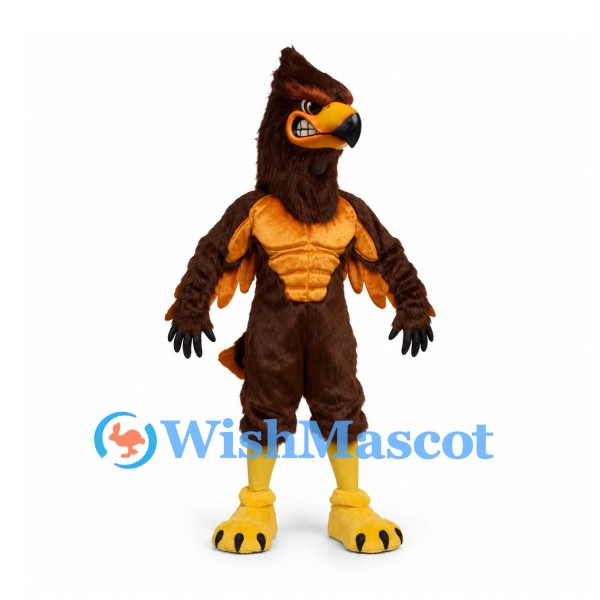 Eagle Mascot Costume in Brown with Muscular Gold Chest