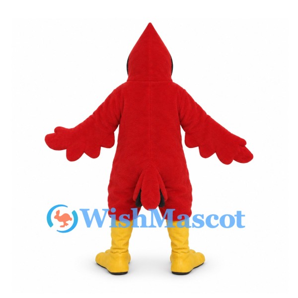 Cardinal Mascot Costume in Red with Yellow Beak and Black Face