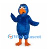 Bird Mascot Costume in Blue with Orange Beak and Headphones