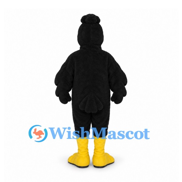 Bird Mascot Costume in Black with Yellow Beak and Head Tuft