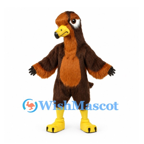 Eagle Mascot Costume in Brown with Tan Belly and Yellow Feet
