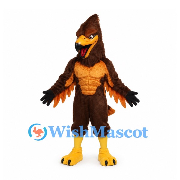 Eagle Mascot Costume in Brown with Sculpted Chest and Tall Crest