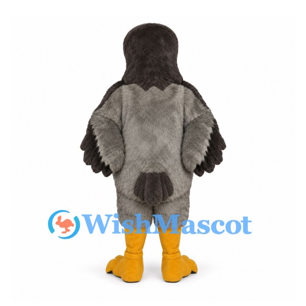 Falcon Mascot Costume in Gray with Yellow Eye Markings