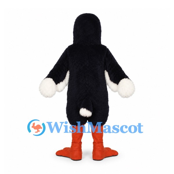 Crow Mascot Costume in Black with Orange Beak and Fierce Expression