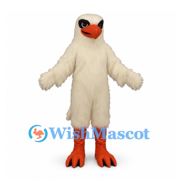 Falcon Mascot Costume in Cream with Orange Beak and Legs
