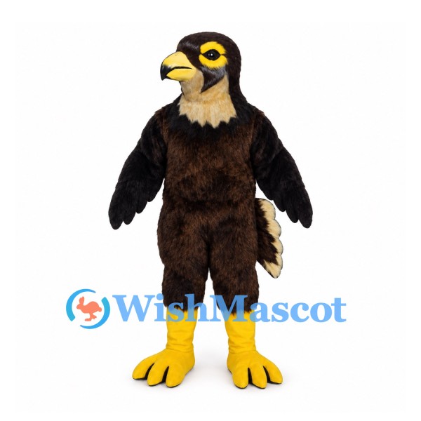 Hawk Mascot Costume in Dark Brown with Yellow Eye Rings