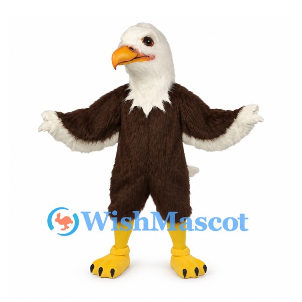 Eagle Mascot Costume with White Head and Spread Brown Wings