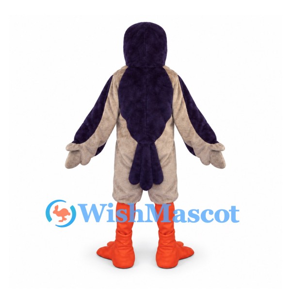Falcon Mascot Costume in Gray and Purple with Orange Beak