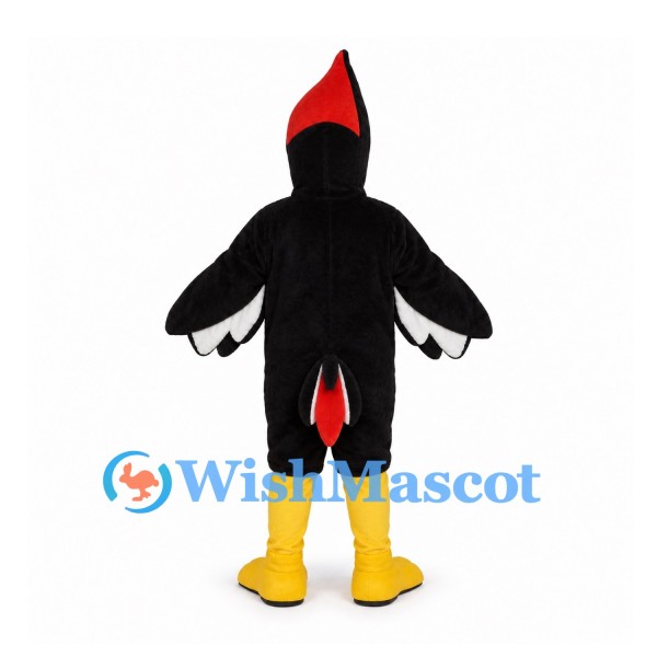 Woodpecker Mascot Costume in Black and White with Red Crest