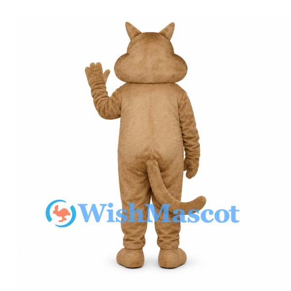Cat Mascot Costume in Tan with Rounded Belly and Long Tail