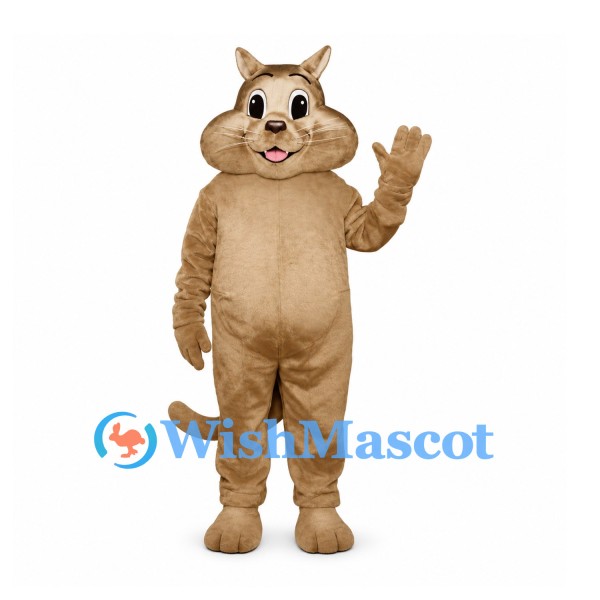 Cat Mascot Costume in Tan with Rounded Belly and Long Tail