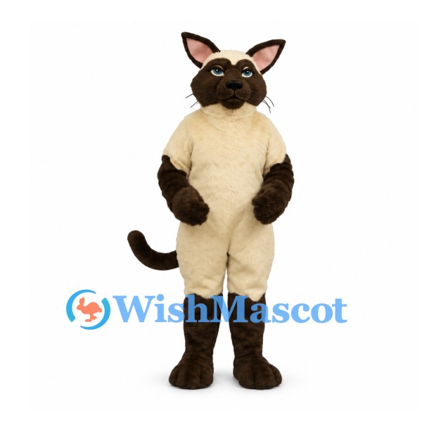 Siamese Cat Mascot Costume in Cream with Dark Face and Paws