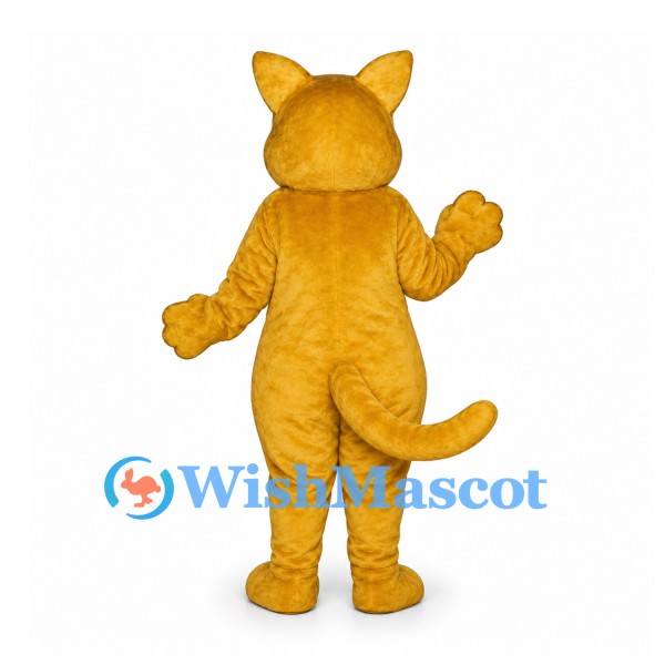 Cat Mascot Costume in Yellow with Round Face and Long Tail