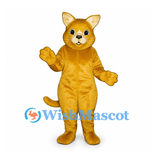 Cat Mascot Costume in Yellow with Round Face and Long Tail