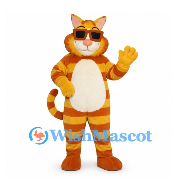 Cat Mascot Costume in Orange Stripes with Dark Sunglasses
