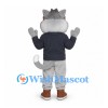 Cat Mascot Costume in Gray with Dark Jacket and Orange Goggles