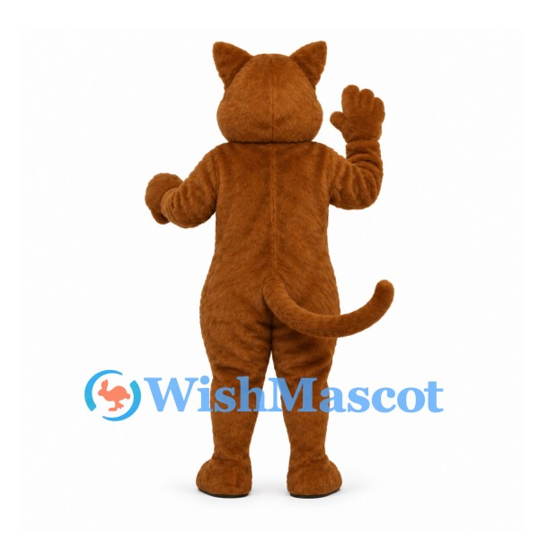 Cat Mascot Costume in Brown with Cream Belly and Green Eyes