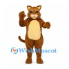 Cat Mascot Costume in Brown with Cream Belly and Green Eyes