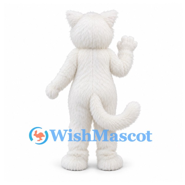 Cat Mascot Costume in White with Blue Eyes and Fluffy Tail