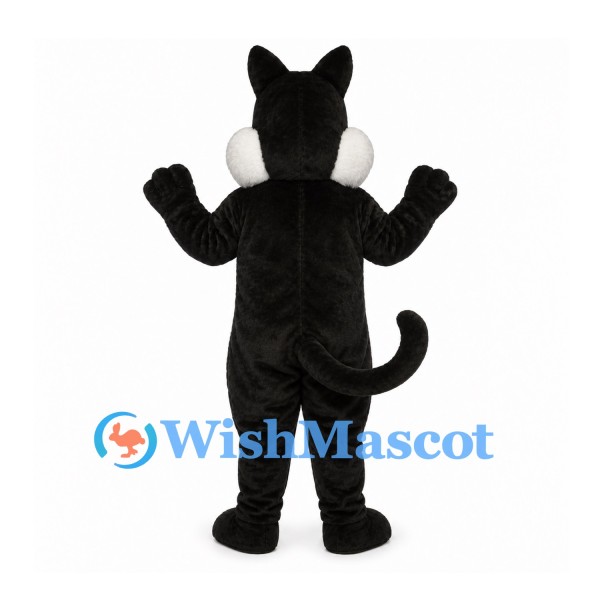 Cat Mascot Costume in Black and White with Round Cheeks