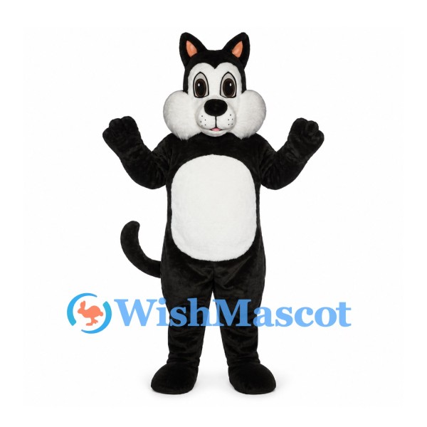 Cat Mascot Costume in Black and White with Round Cheeks