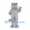 Cat Mascot Costume in Gray with Pink Bow and Blue Eyes