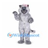 Cat Mascot Costume in Gray with Pink Bow and Blue Eyes