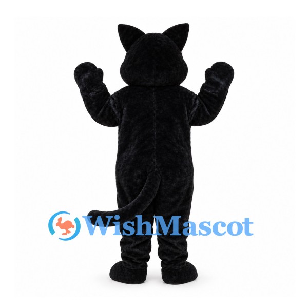 Cat Mascot Costume in Black with Cream Belly and Yellow Eyes