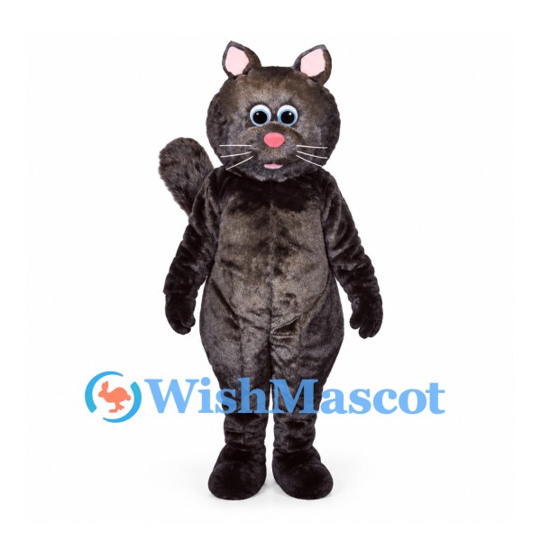 Cat Mascot Costume in Dark Gray with Blue Eyes and Pink Nose