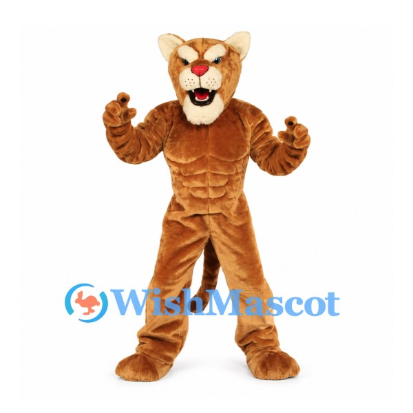 Cougar Mascot Costume in Orange with Muscular Torso