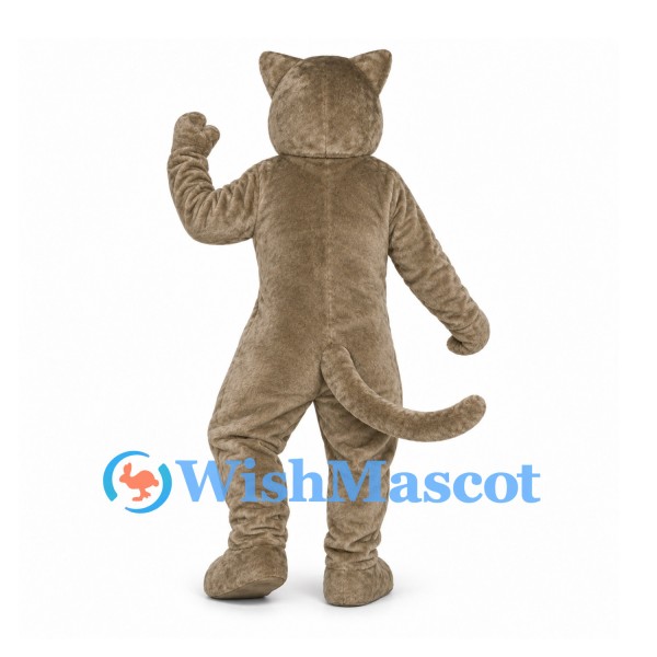 Cat Mascot Costume in Gray with Green Eyes and Long Tail
