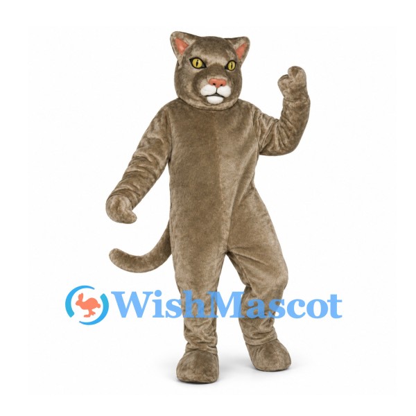 Cat Mascot Costume in Gray with Green Eyes and Long Tail