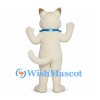 Cat Mascot Costume in White with Large Blue Ribbon