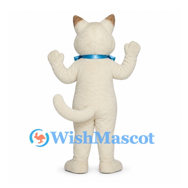 Cat Mascot Costume in White with Large Blue Ribbon