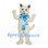 Cat Mascot Costume in White with Large Blue Ribbon