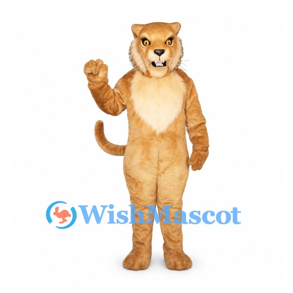 Cougar Mascot Costume in Tan with Cream Chest and Long Tail