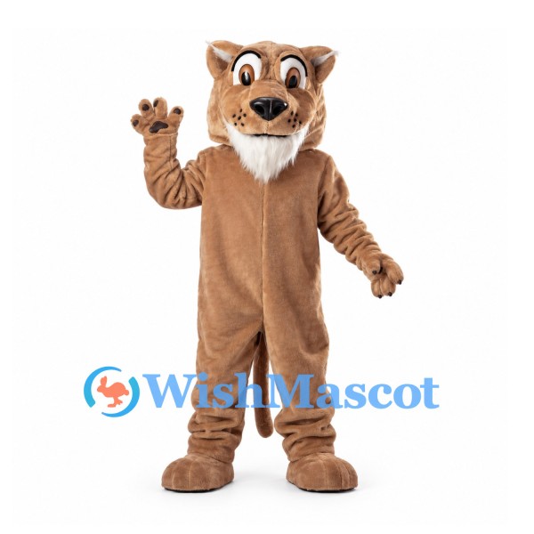 Cat Mascot Costume in Tan with Large White Cheeks and Long Tail