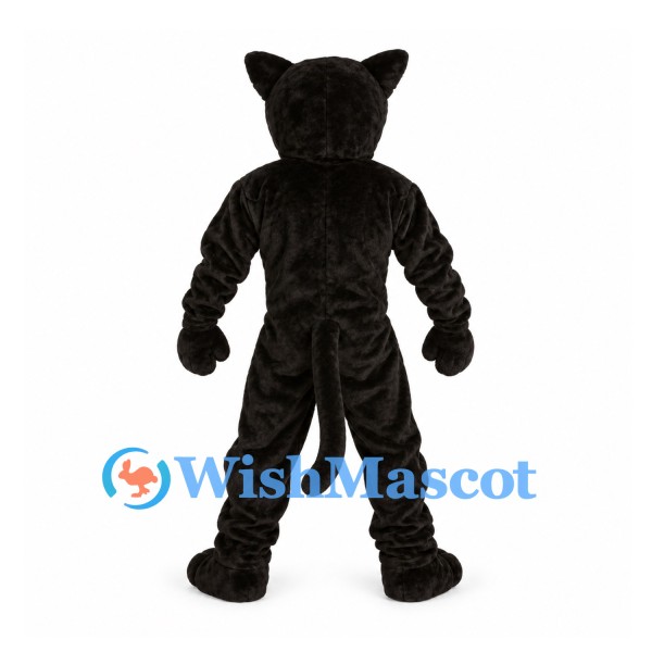 Panther Mascot Costume in Black with Muscular Body and White Fangs
