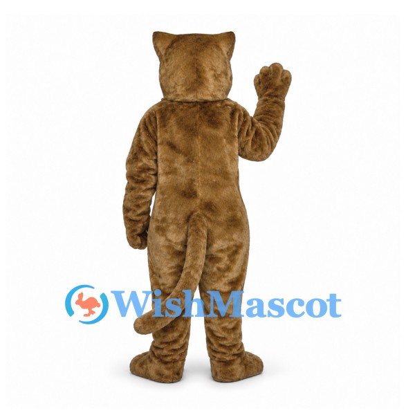 Cougar Mascot Costume in Brown with Green Eyes and Long Tail