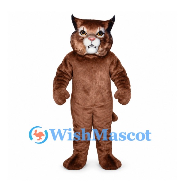 Lynx Mascot Costume in Brown with White Muzzle and Ear Tufts