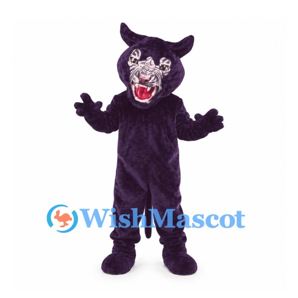 Panther Mascot Costume in Purple with Snarling Face