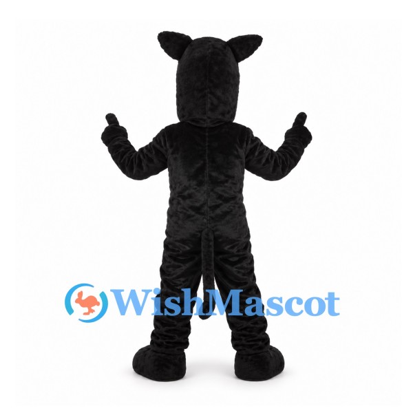 Panther Mascot Costume in Black with Tan Face and Open Mouth