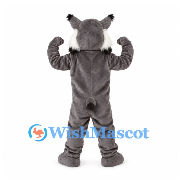 Lynx Mascot Costume in Gray with White Belly and Tufted Ears