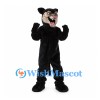 Panther Mascot Costume in Black with Open Mouth and Cream Muzzle