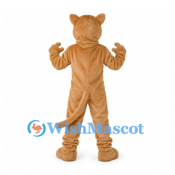 Cougar Mascot Costume in Tan with White Fangs and Long Tail