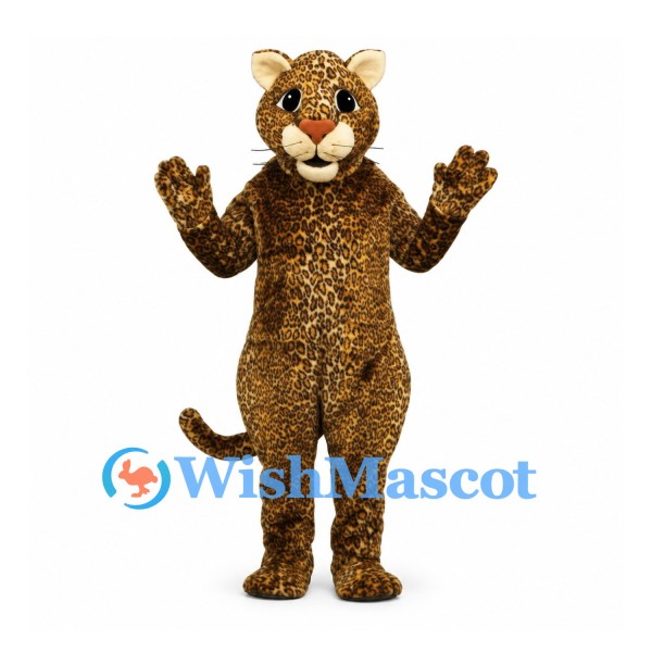 Leopard Mascot Costume in Brown with Small Spots and Cream Muzzle
