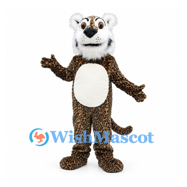 Leopard Mascot Costume with Spotted Body and White Head Fur