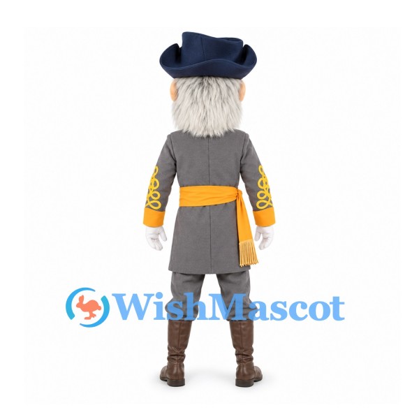 Captain Mascot Costume with Gray Beard and Blue Tricorn Hat